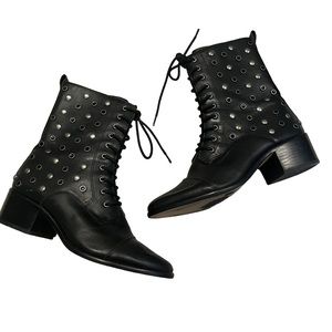 M4DE Black Leather Studded Mid Calf Boots, Sz 8